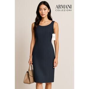 Armani Collezioni Pinstripe Sheath Dress – Size 10 – Made in Italy Black